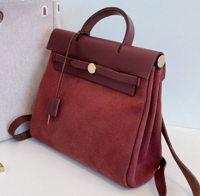 Hermes Herbag31 Backpack Red Brown Gold Hardware Women Classic Fashion
