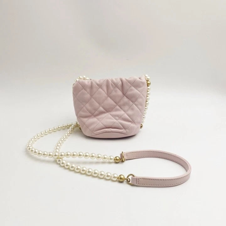 CHANEL Pink Mini Pearl Chain Drawstring Bucket Bag For Women