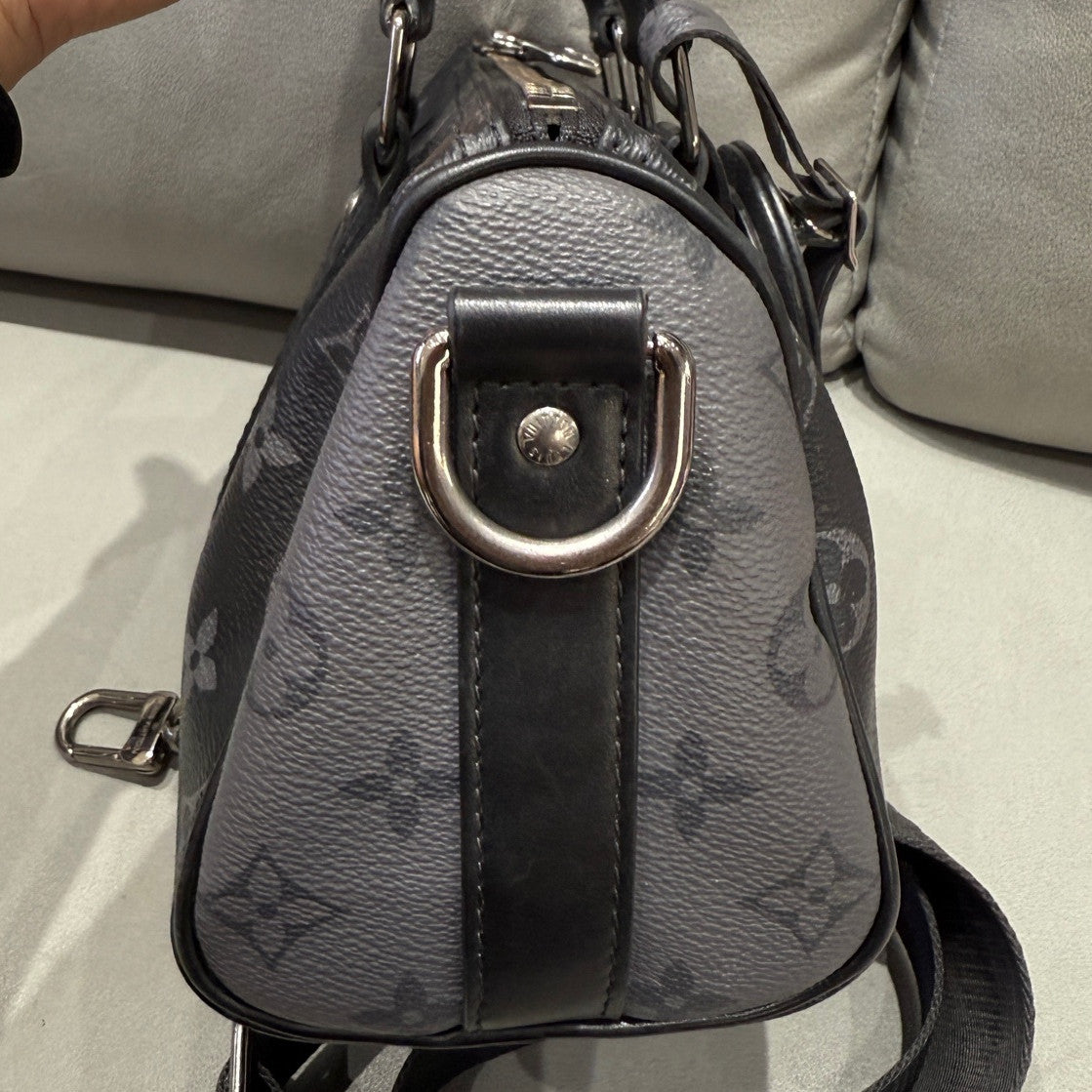 Louis Vuitton Keepall 25 Black Silver Hand Carry Shoulder Bag Unisex Classic
