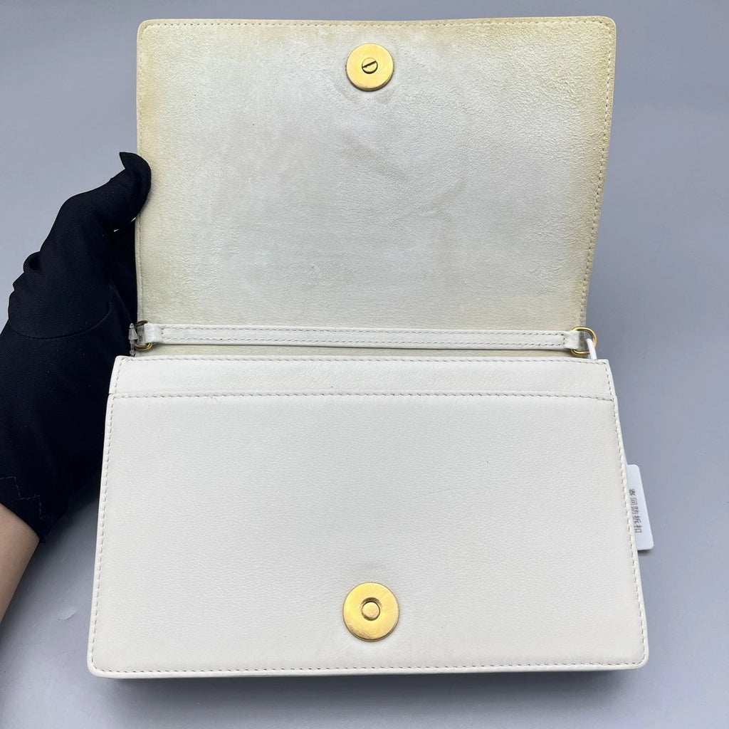 Dior Leather Studded Shield White Clutch Bag For Women