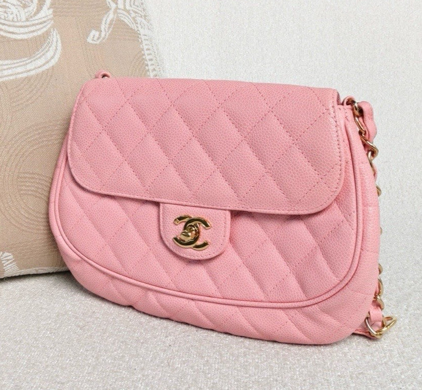 Chanel Diamond Chain Shoulder Bag Pink Gold Used Women Classic Vintage