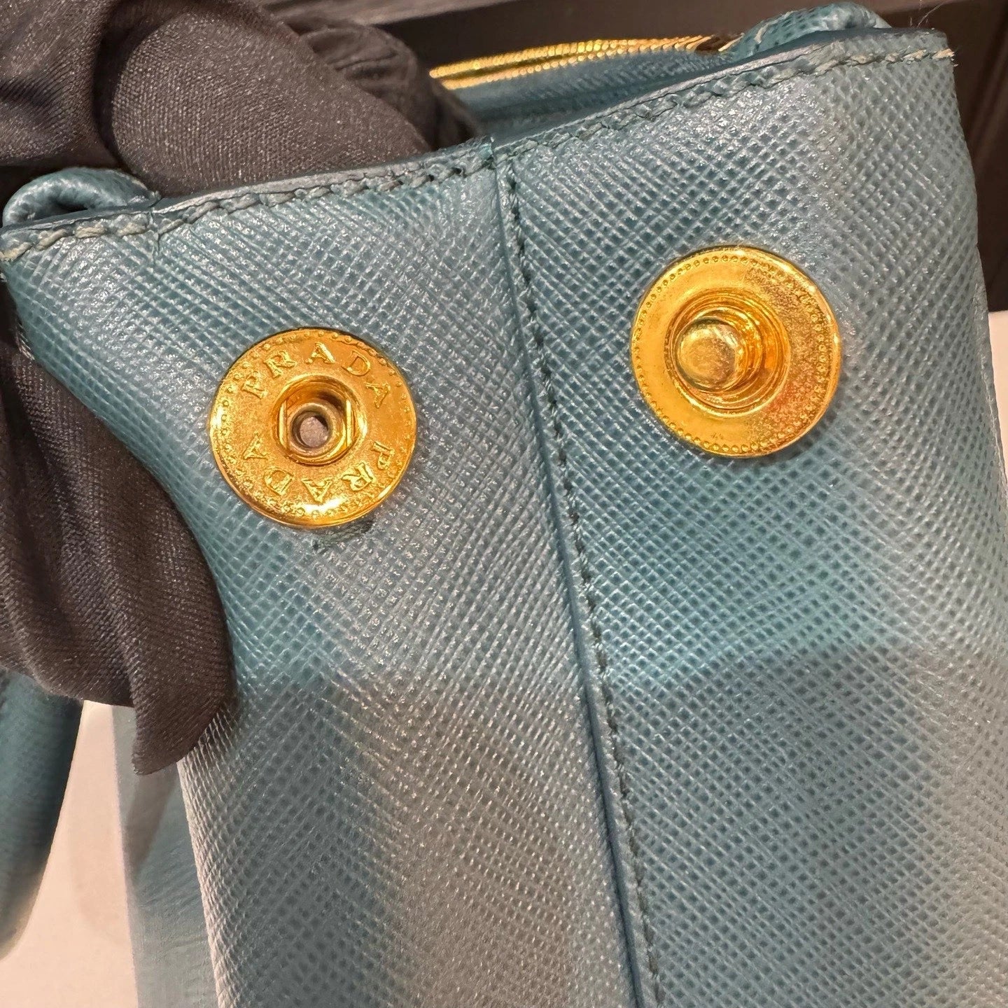 Prada Galleria 2Way Top Handle Bag Crossbody Blue Gold Used Women Classic