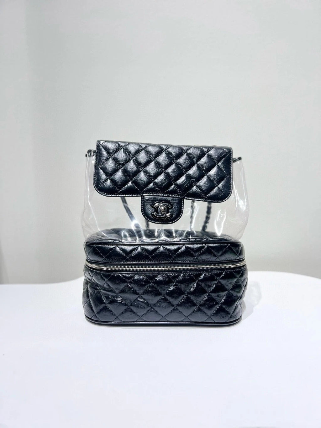 Authentic CHANEL Black Silver PVC Transparent Jelly Shoulder Bag For Women