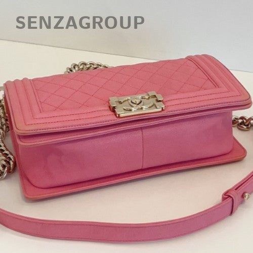 Chanel Leboy MM Calfskin Chain Shoulder Bag Pink Gold Classic Women Diamond