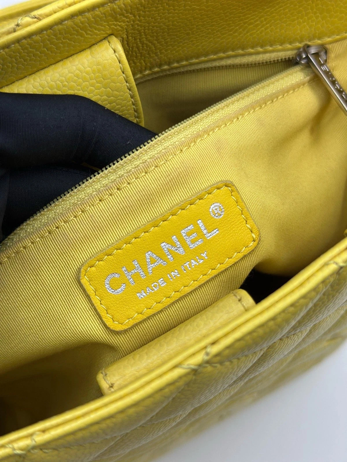 Authentic Chanel GST PM Silver Hardware Chain Yellow Tote Shoulder Bag Diamond