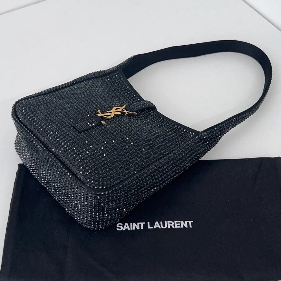 Excellent Saint Laurent Le57 Hobo Mini Bag Black Crystals Gold Hardware
