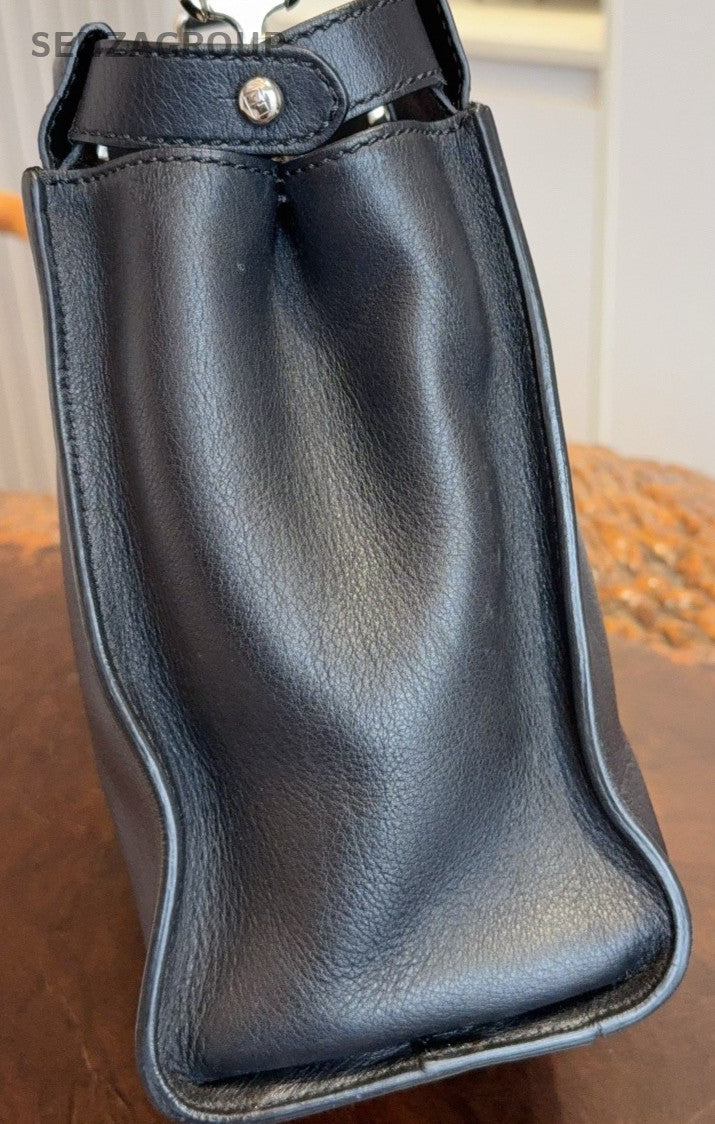 Bolsa Fendi Peekaboo MM alça superior preta prata usada unissex adultos clássica-