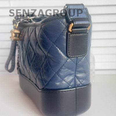 Chanel Blue Gold Small Gabrielle Hobo Bag Classic Quilted Calfskin Shoulder Bag