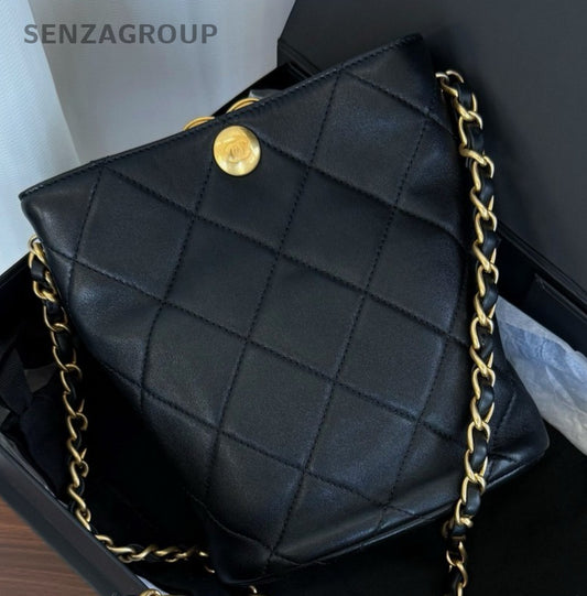Chanel 23S Heart Enamel Bucket Chain Shoulder Bag Crossbody Black Women Fashion
