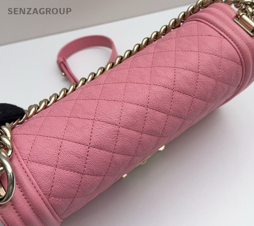 Chanel Leboy Calfskin MM Chain Shoulder Bag Pink Gold Used Women Classic