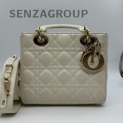 Dior Lady Dior Bag Cannage Lambskin Shoulder Crossbody Handbag White Gold