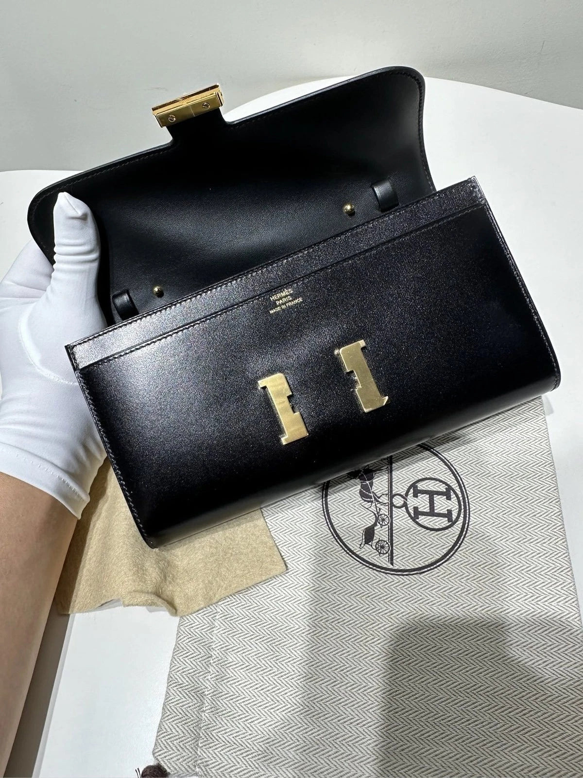 Hermes Constance To Go Rock Black Gold Box Leather Shoulder Bag For Women