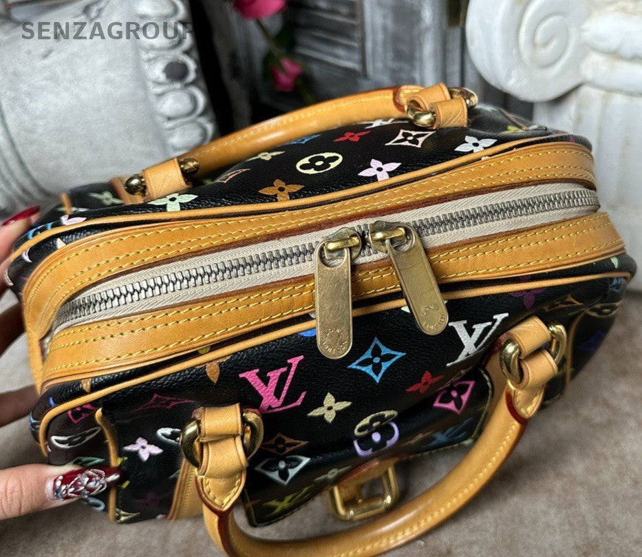 Louis Vuitton Monogram Black Multicolor Gold Top Handle Bag Used Women Classic