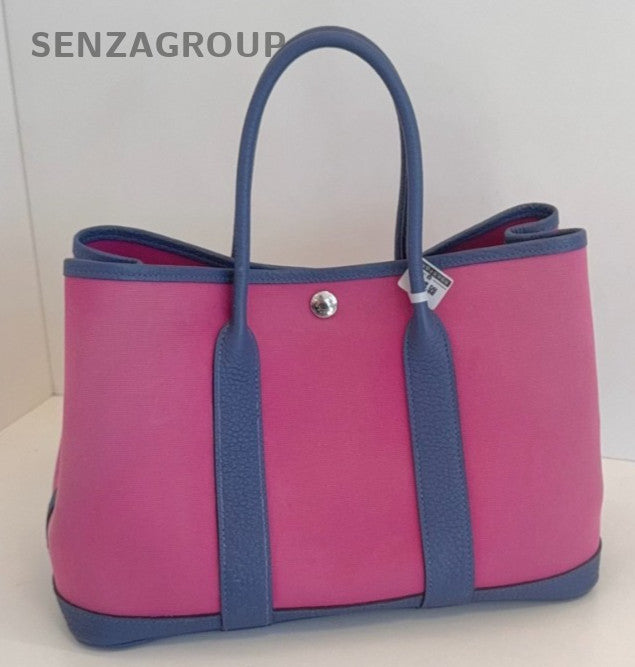 Hermes Garden Party30 Top Handle Bag Pink Blue Silver Women Classic