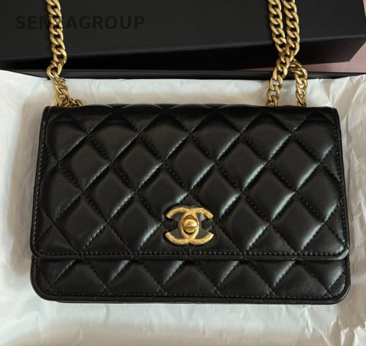 Chanel Classic Flap WOC Chain Diamond Black Gold Shoulder Bag Crossbody Women