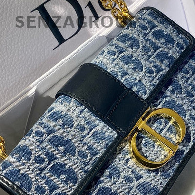Dior Montaigne 30 Small Oblique Denim Chain Shoulder Crossbody Bag