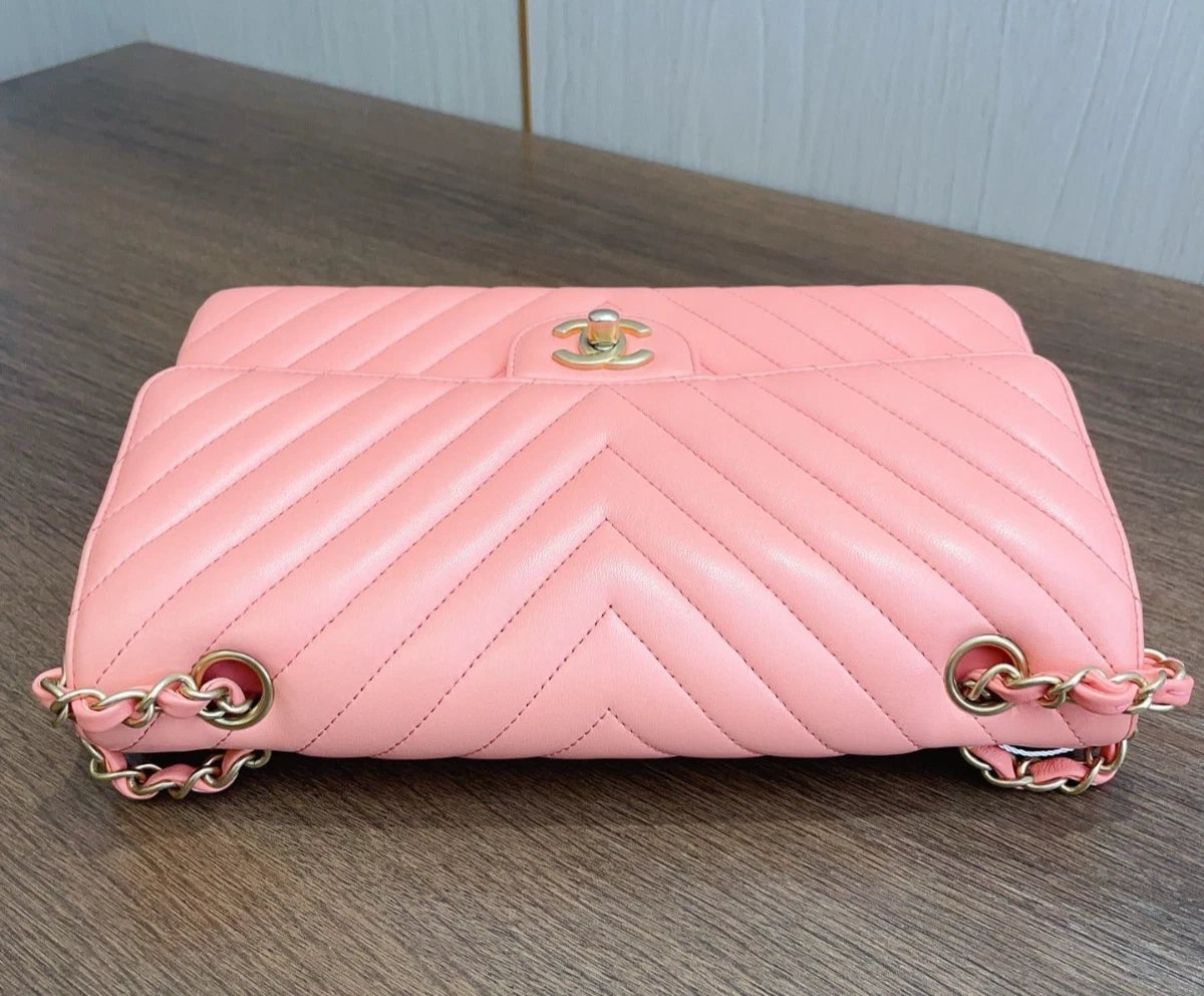 Chanel Classic Flap Calfskin Turn Lock Pink Chain Bag Shoulder Bag Women Classic