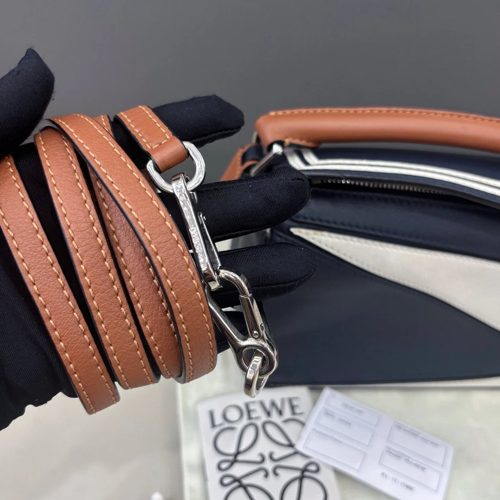 Loewe Puzzle Mini Top Handle Shoulder Crossbody Bag Navy Brown Women