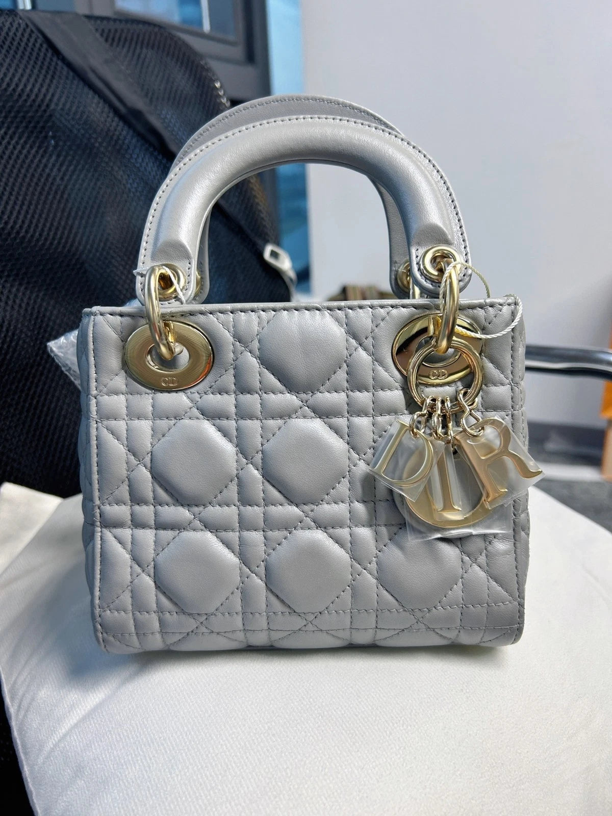 Dior Lady Dior 3-Grid Gray Handbag Shoulder Bag For Women