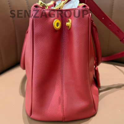 Prada Saffiano Lux Small Double Bag Red Gold Hardware Classic Women's