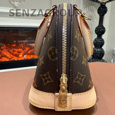 Louis Vuitton Alma BB Monogram Canvas Brown Gold Zipper Top Handle Bag