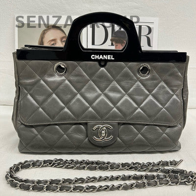 Chanel Gray Silver Waxed Calfskin Quilted Chain Shoulder Bag - Women's Fashion