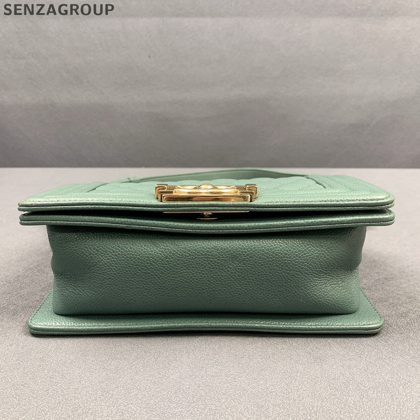 Chanel Small Boy Bag Green Gold Quilted Classic Chain Shoulder Crossbody