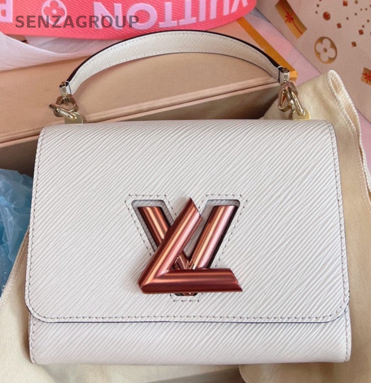 Louis Vuitton Twist PM Top Handle Shoulder Bag White Gold Used Women Classic