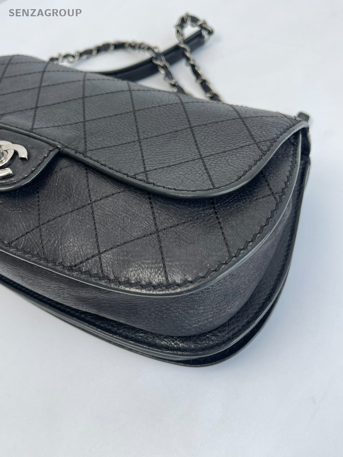 CHANEL Diamond Patten Calfskin Chain Shoulder bag Crossbody Women Black Silver