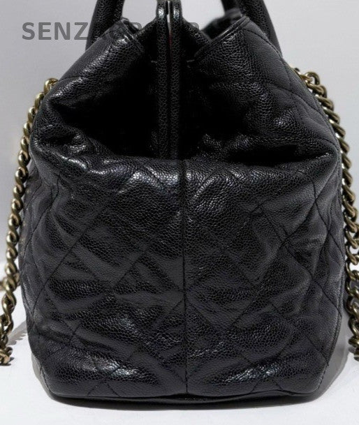 Chanel Calfskin Tote Handbag Chain Shoulder Bag Black Red Women Classic