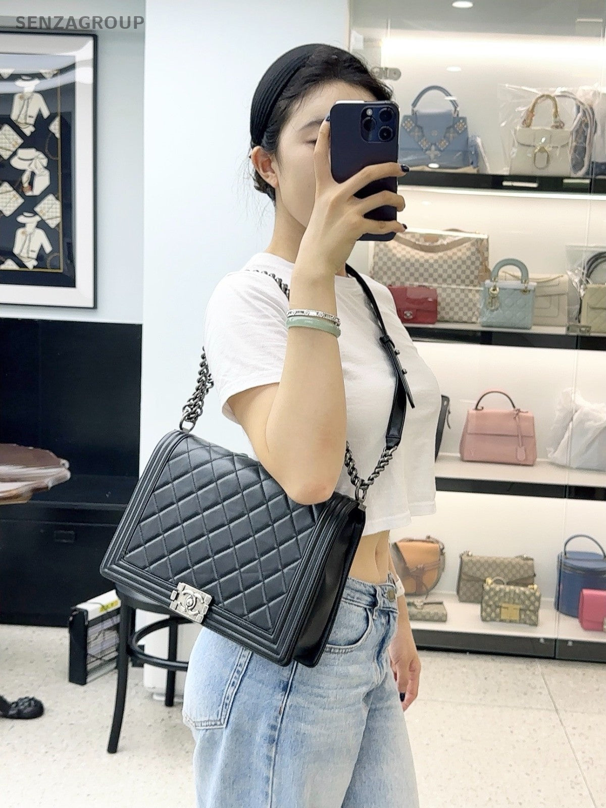 Chanel Leboy GM Calfskin Shoulder Crossbody Bag Women Black Almost Brand New