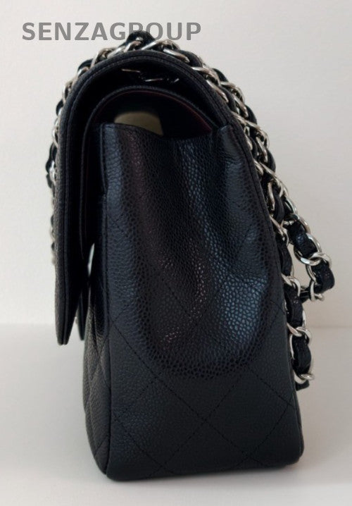 Chanel Classic Flap Jumbo Chain Shoulder Bag Black Silver Used Women Designer