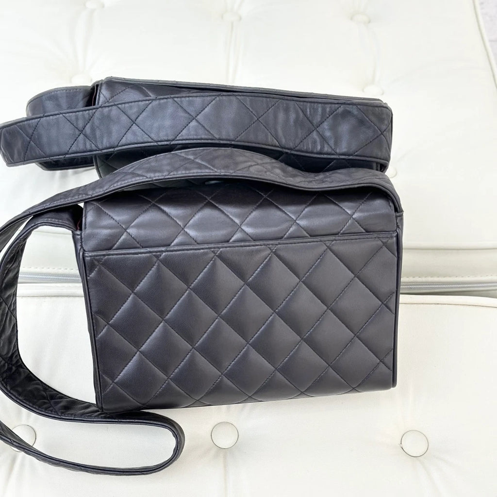 Chanel So Black Lambskin Diamond Shoulder Crossbody Bag Black Women S