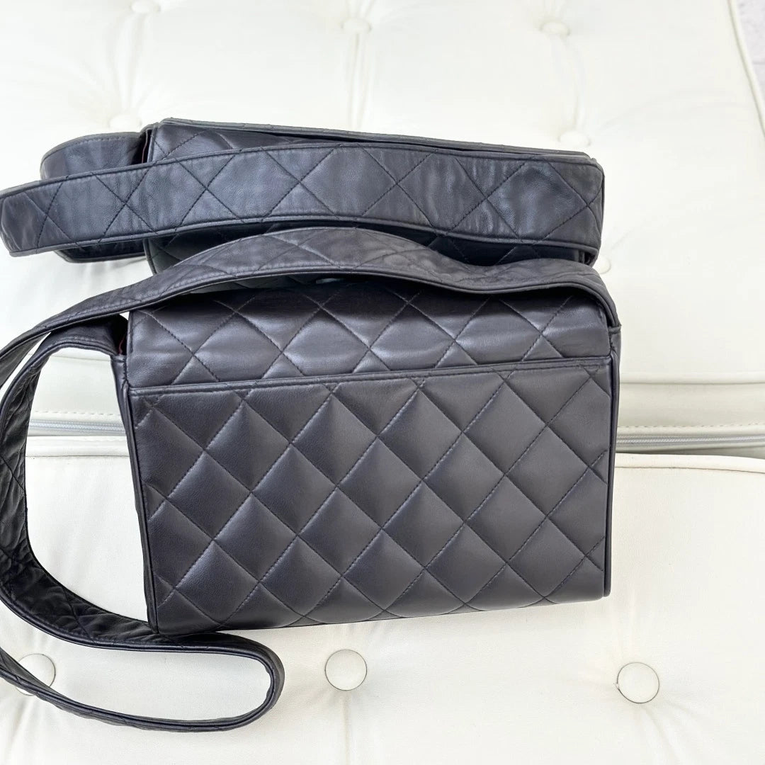 Chanel So Black Lambskin Diamond Shoulder Crossbody Bag Black Women S