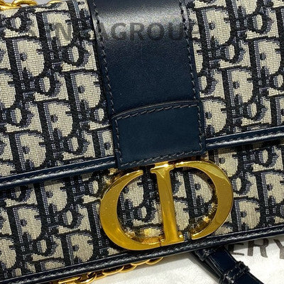Dior 30 Montaigne Medium Chain Shoulder Bag Blue Gold