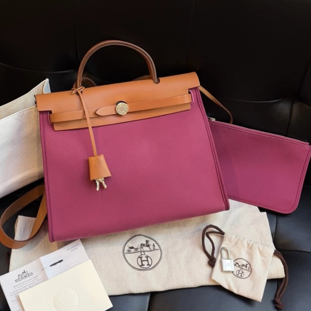 Hermes Herbag 31 Tote Top Handle Shoulder Bag Purple Women Fashion