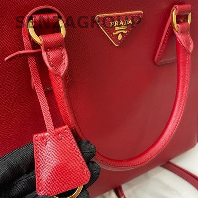 PRADA Saffiano Lux Tote Bag Red Gold Hardware Women's Handbag Shoulder Bag
