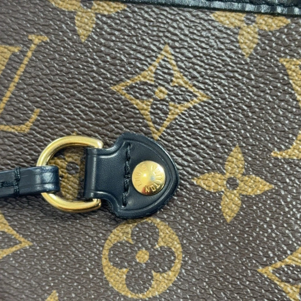 Louis Vuitton Neverfull Monogram Canvas Black Leather Tote Shoulder Bag
