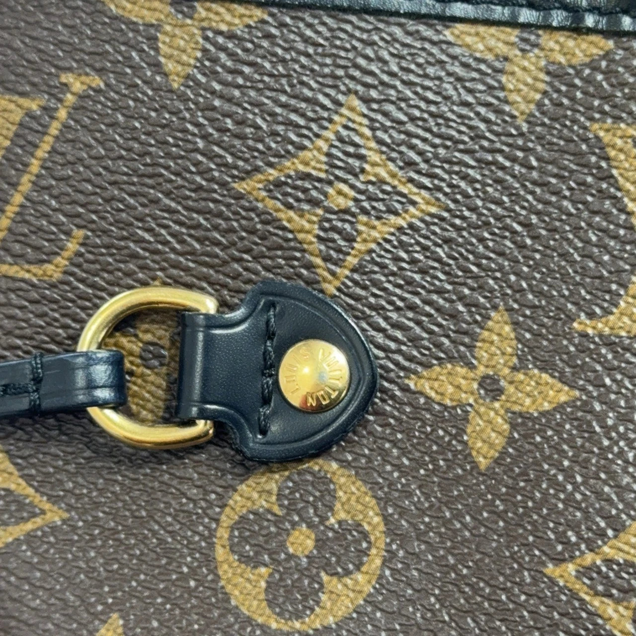 Louis Vuitton Neverfull Monogram Canvas Black Leather Tote Shoulder Bag