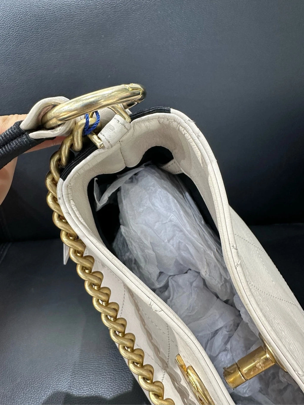 Authentic CHANEL Canvas Emblem Hobo Shoulder Bag Beige For Women