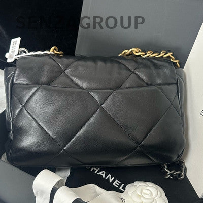 Chanel 19 Small Black Gold Lambskin Quilted Chain Shoulder Crossbody Bag