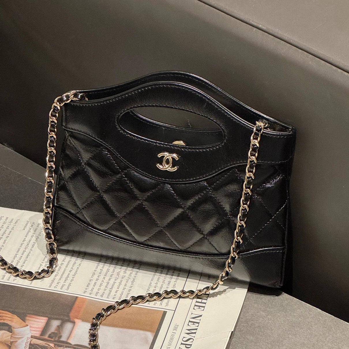 Chanel 31Bag Nano Chain Shoulder Crossbody Black Gold Diamond Women Classic