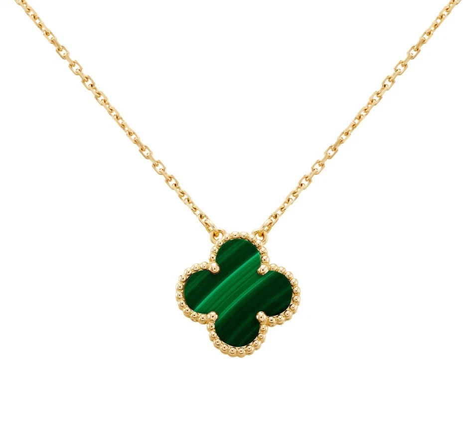 Van Cleef &amp; Arpels Vintage Alhambra Necklace Pendant 18K Yellow Gold Malachite