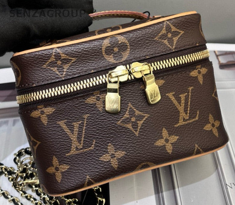 Louis Vuitton Monogram Nano Chain Shoulder Bag Brown Gold Women Classic