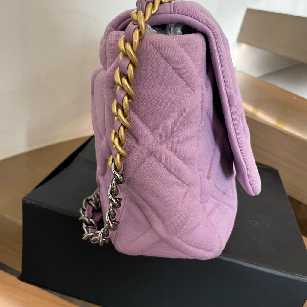 Chanel 19Bag Maxi Diamond Purple Shoulder Bag Turn Lock Women
