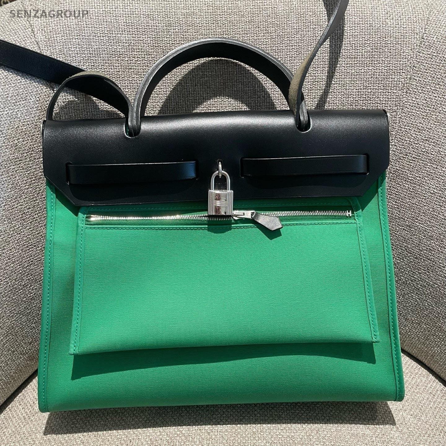Hermes Herbag31 Top Handle Bag Crossbody Green Silver Women Classic