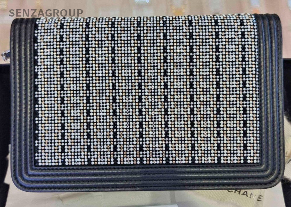 CHANEL Leboy Woc Water crystal rivets Chain Shoulder bag Black Women