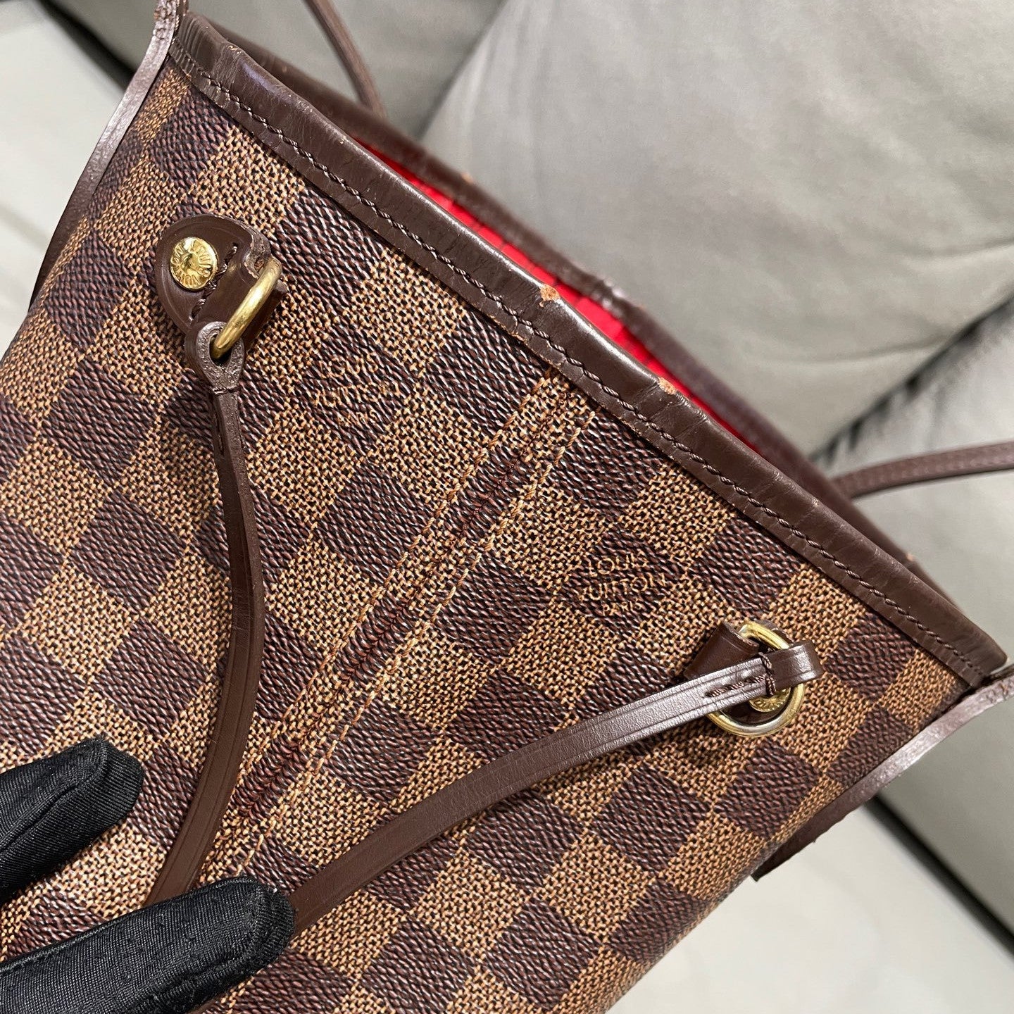 Louis Vuitton Neverfull Damier Ebene MM Brown Gold Hardware Women's Bag
