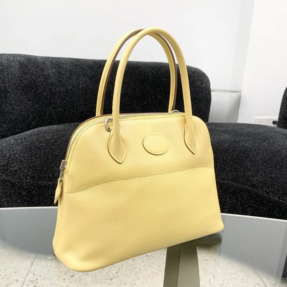 Hermes Bolide27 Epsom Leather Top Handle Bag Crossbody Yellow Silver Women S
