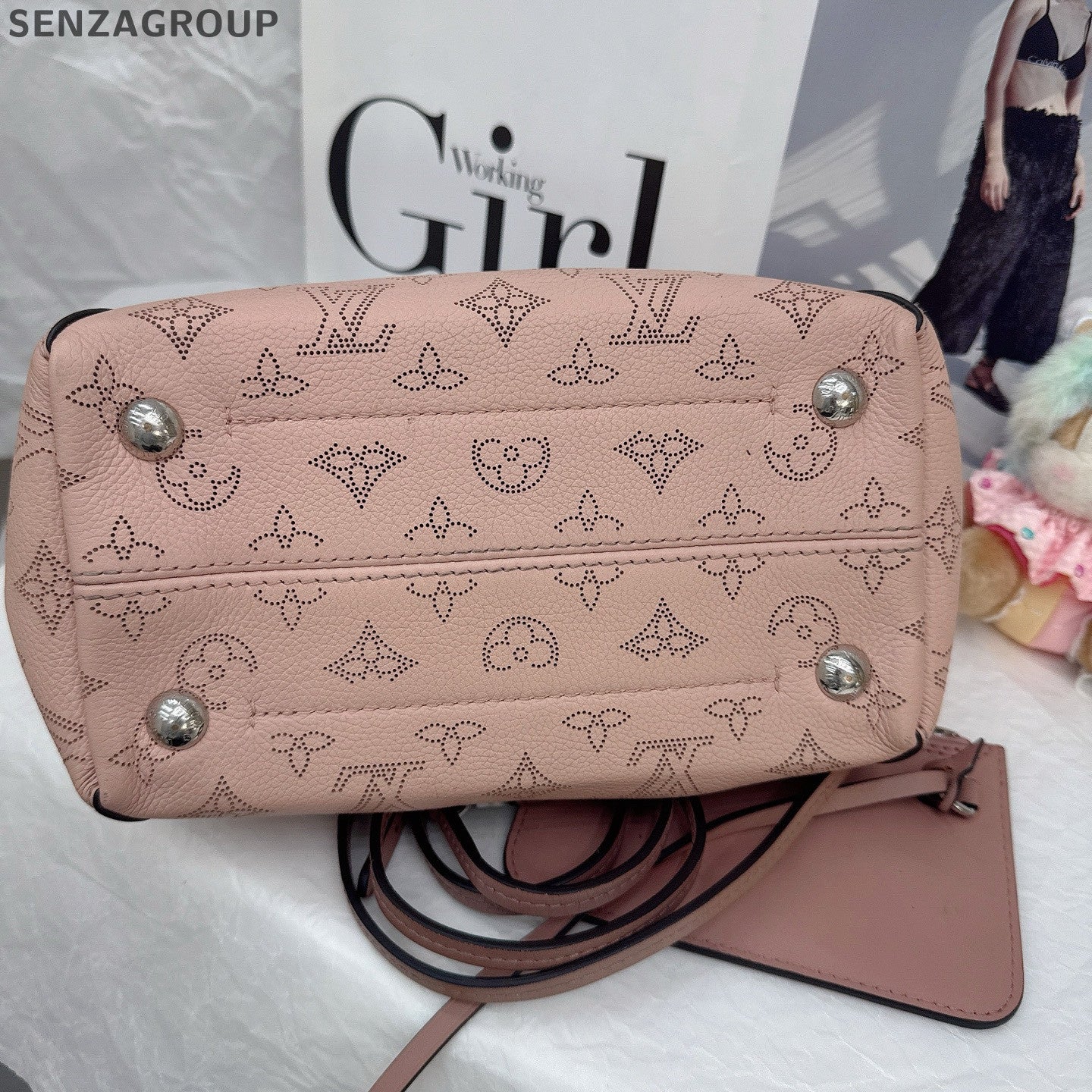 Louis Vuitton Hina Calfskin Tote Shoulder Bag Pink Silver Women's